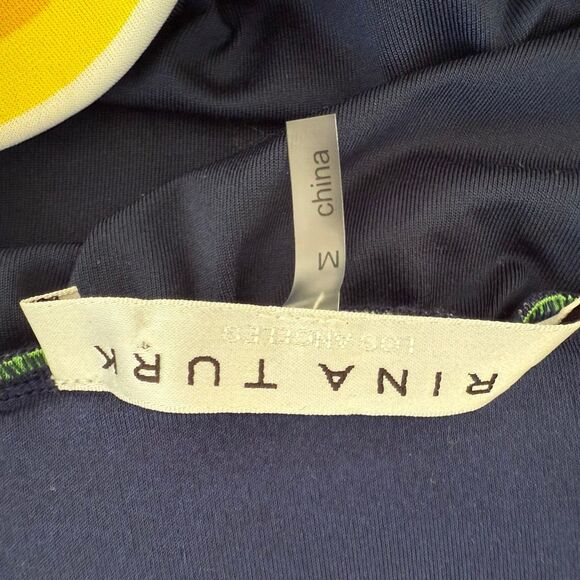 Trina Turk Kelso Lemon Print Off The Shoulder Dress Blue Yellow M - Picture 7 of 9